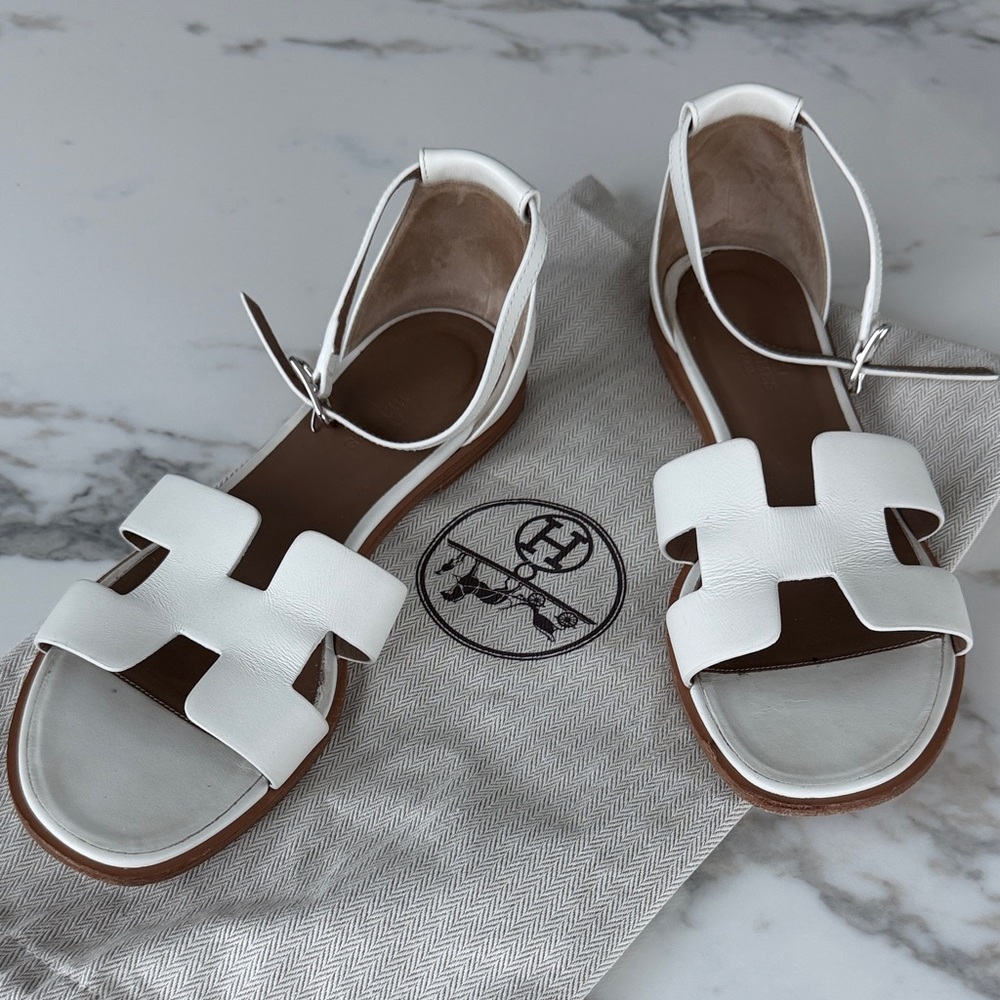 Hermes Santorini White Leather Sandals